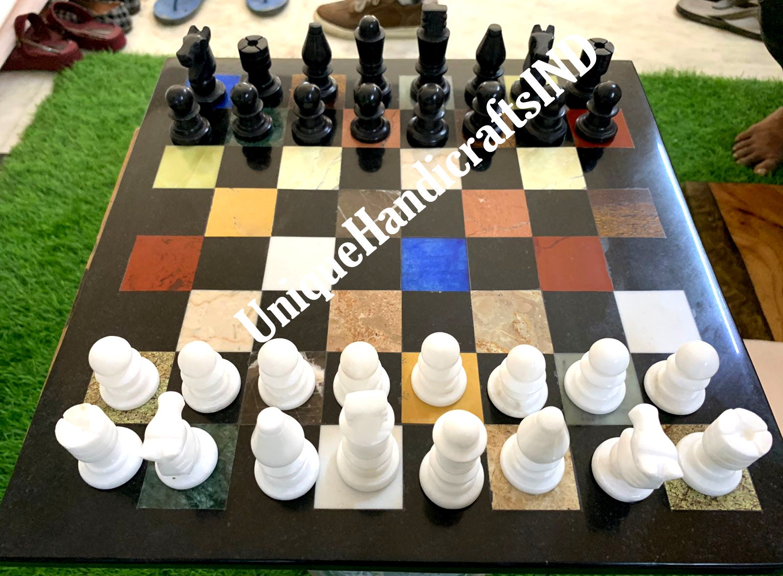 Christmas Gifts Marble Chess Board Game With Chess Pieces Handmade Semi precious Inlay Stone Arts Collectible Fathers day gifts Unique Handicrafts IND