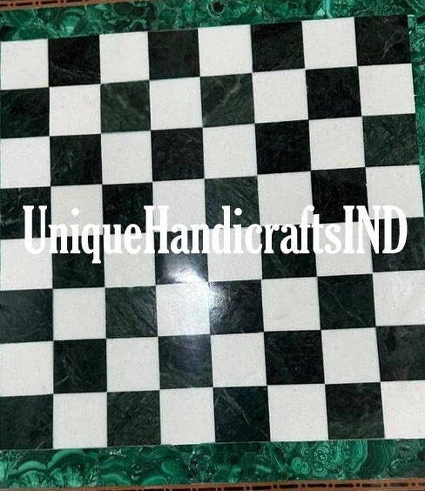Christmas Gifts Marble Chess Game Board Handmade Malachite Semi Precious Mosaic Arts Collectible Gift Him/ Her Unique Handicrafts IND