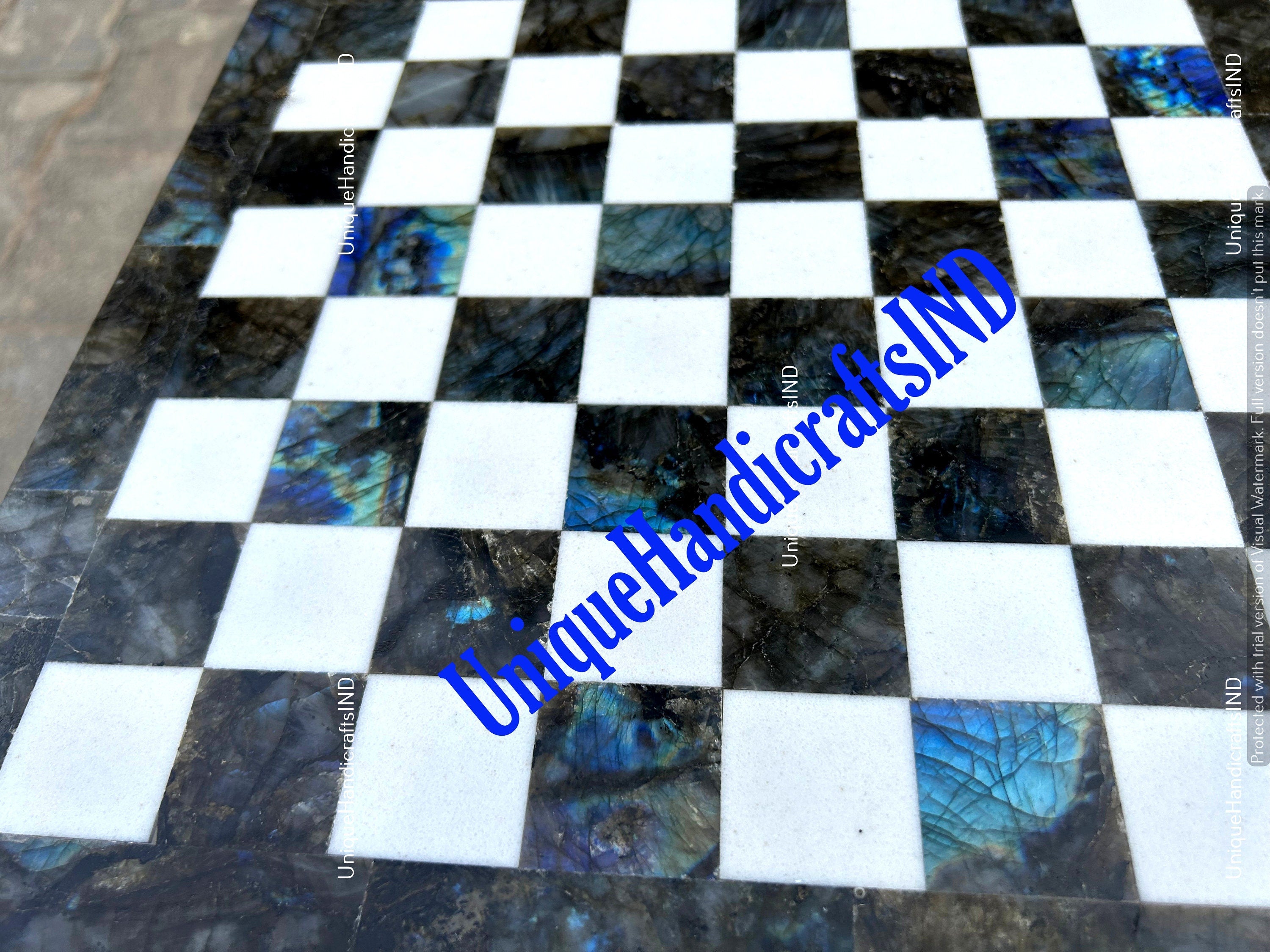 Christmas Gifts Labradorite & Marble Chess Board, Collectible Blue And White Marble Gemstone Chess Board Table Handmade Collectible And Gift Unique Handicrafts IND