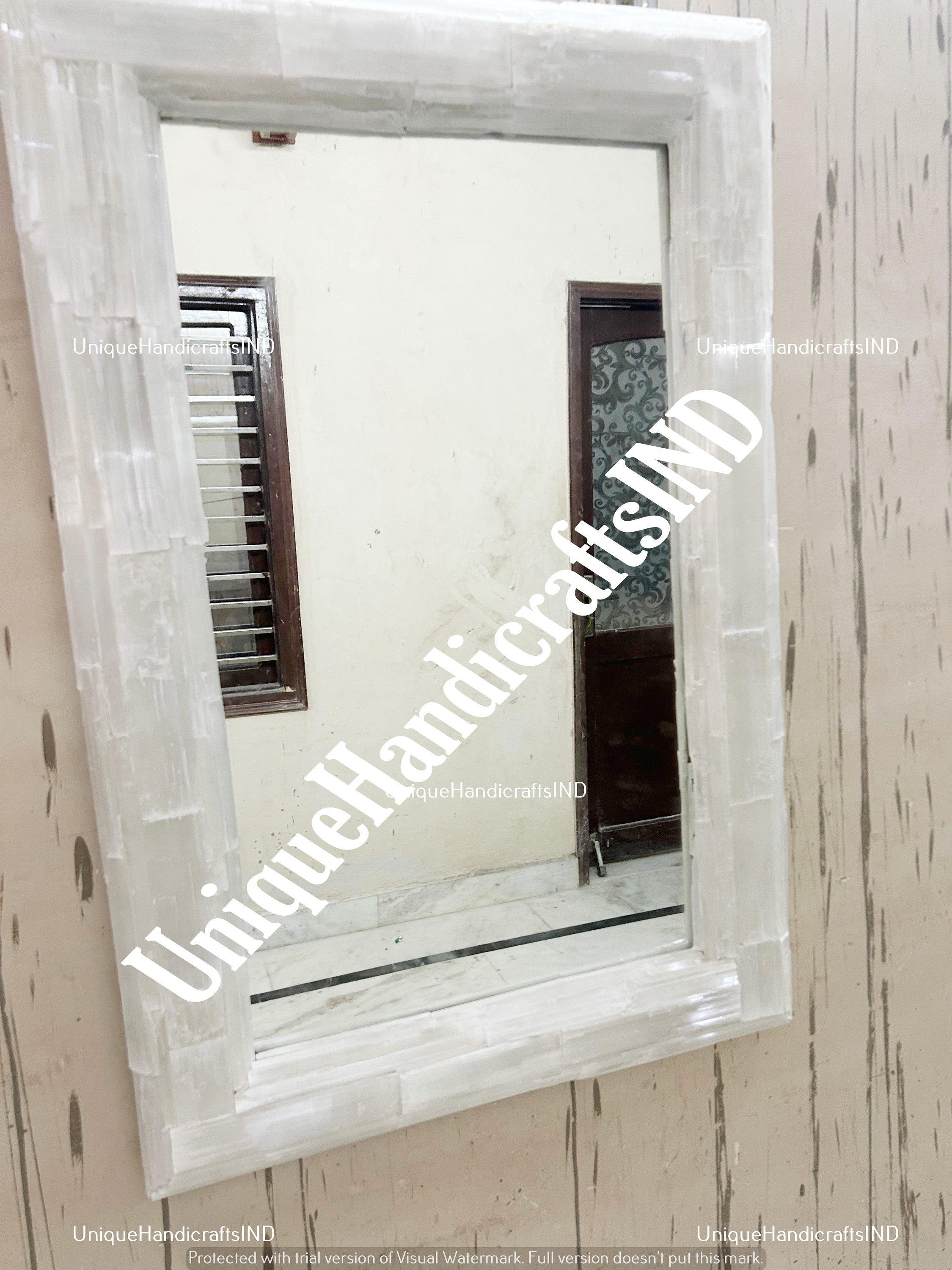 Halloween Sale Selenite Wall Mirror, Stone Mirror for Wall, Handmade Art Selenite Inlay Crystal Mirror, Agate Stone Mirror, Gemstone Mirror Unique Handicrafts IND