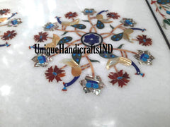 Marble Dining Table Top Semi Precious Stone Inlay Floral Work Handmade Pietra Dura Art Handmade Living Room Decor Furniture Unique Handicrafts IND