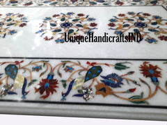 Marble Dining Table Top Semi Precious Stone Inlay Floral Work Handmade Pietra Dura Art Handmade Living Room Decor Furniture Unique Handicrafts IND