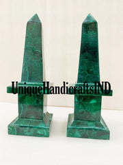 Obelisk Set of 2 pcs, Malachite Obelisk, Crystal Tower, Collection Energy Stone , Obelisk Display Decor Unique Handicrafts IND