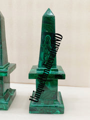 Obelisk Set of 2 pcs, Malachite Obelisk, Crystal Tower, Collection Energy Stone , Obelisk Display Decor Unique Handicrafts IND