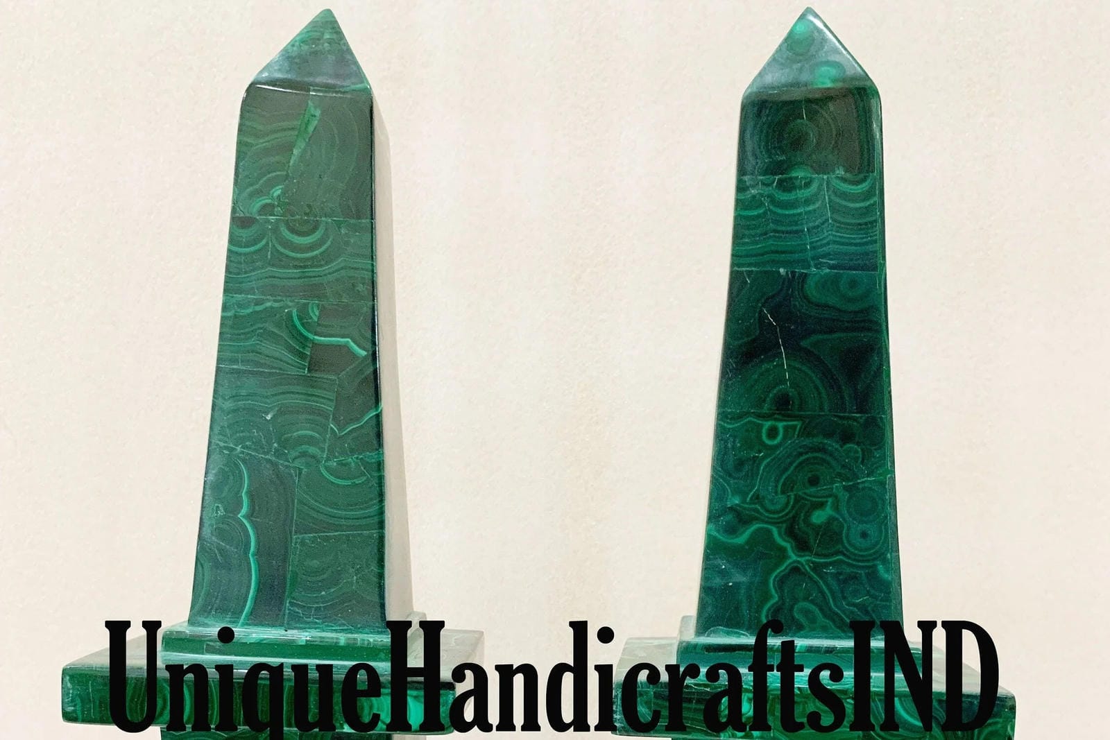Obelisk Set of 2 pcs, Malachite Obelisk, Crystal Tower, Collection Energy Stone , Obelisk Display Decor Unique Handicrafts IND