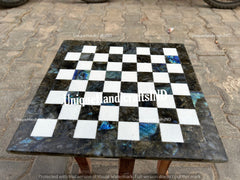 Christmas Gifts Labradorite & Marble Chess Board, Collectible Blue And White Marble Gemstone Chess Board Table Handmade Collectible And Gift Unique Handicrafts IND