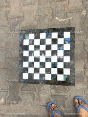 Christmas Gifts Labradorite & Marble Chess Board, Collectible Blue And White Marble Gemstone Chess Board Table Handmade Collectible And Gift Unique Handicrafts IND