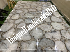 Stone Coffee table With White Salt Agate Stone Arts. Kitchen and dining table Handmade Farmhouse Dining Table Kitchen Countertops Slabs Unique Handicrafts IND