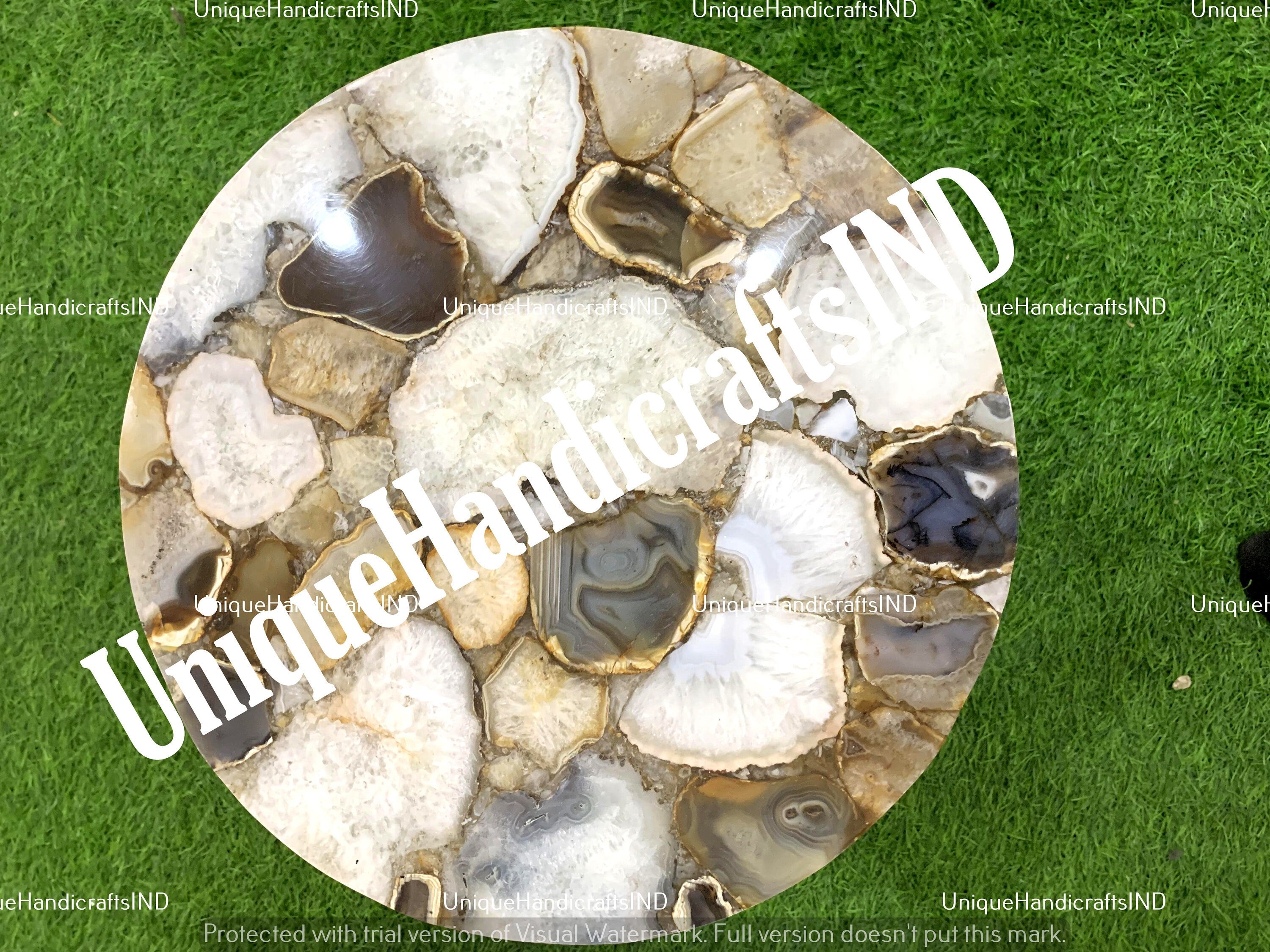 Round Coffee Table Top With Natural Brown Agate Stone Arts/ Side Table Handmade Home Decor Unique Handicrafts IND