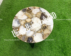 Round Coffee Table Top With Natural Brown Agate Stone Arts/ Side Table Handmade Home Decor Unique Handicrafts IND