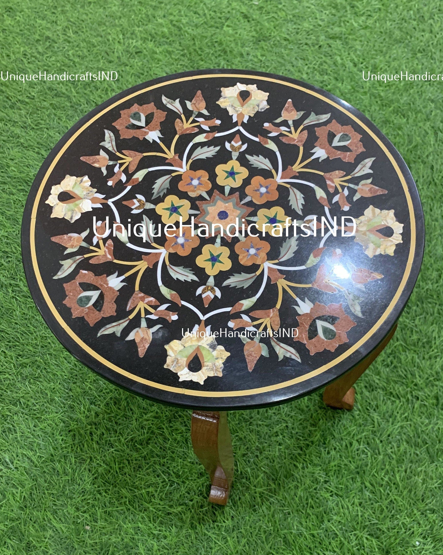 Side Table Top Black Marble Handmade Vintage Inlay Art Unique Furniture From India Unique Handicrafts IND
