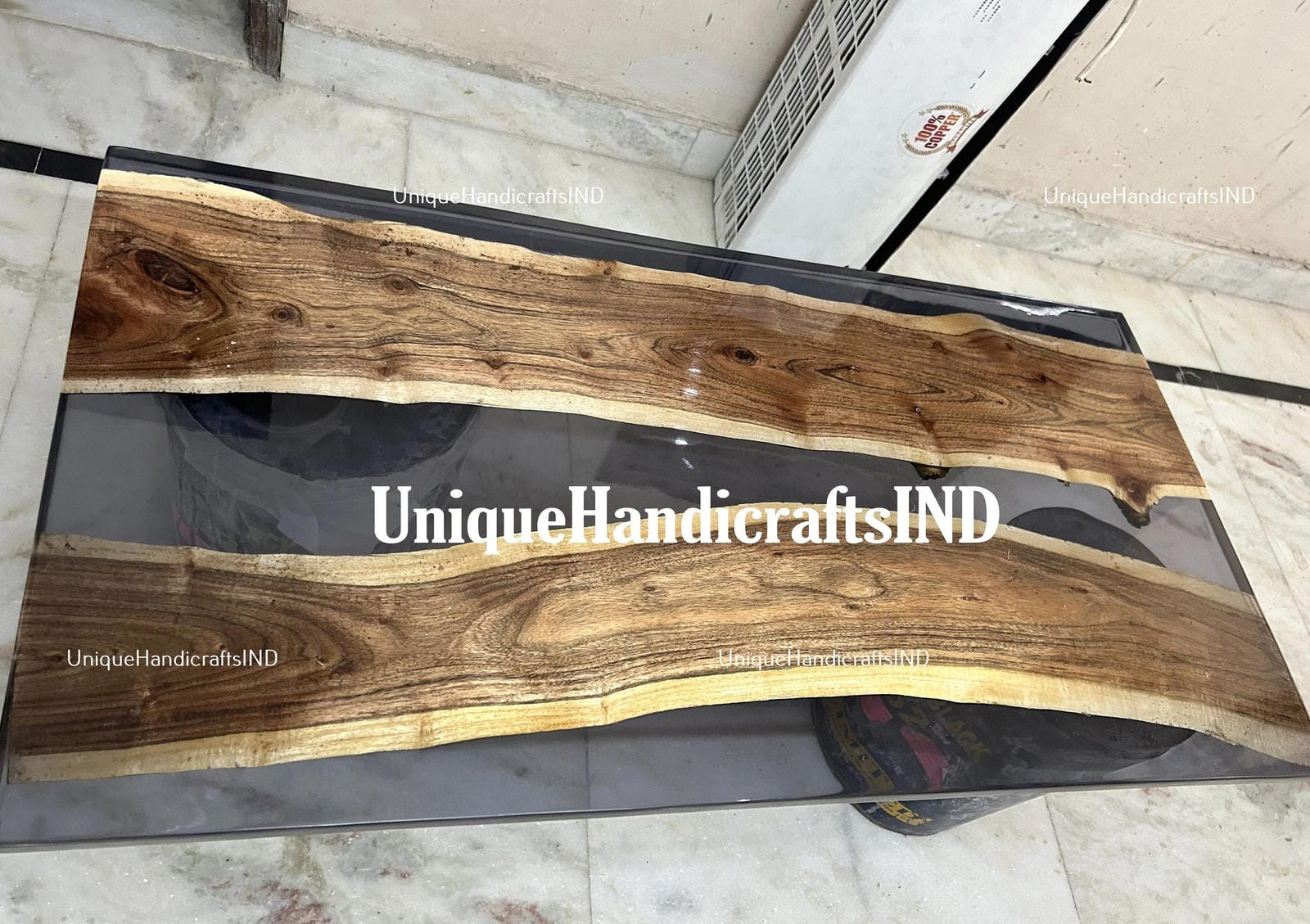 Custom Clear Epoxy Resin Dining Table | Handmade Live Edge Walnut Wood Table | Large Rustic Furniture for Your Home Unique Handicrafts IND