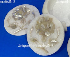 Halloween Sale Marble Coaster Floral Inlay / Stone Coaster set / Drinks Coasters With Holder Mother of pearls Stone Arts Gift Him Unique Handicrafts IND