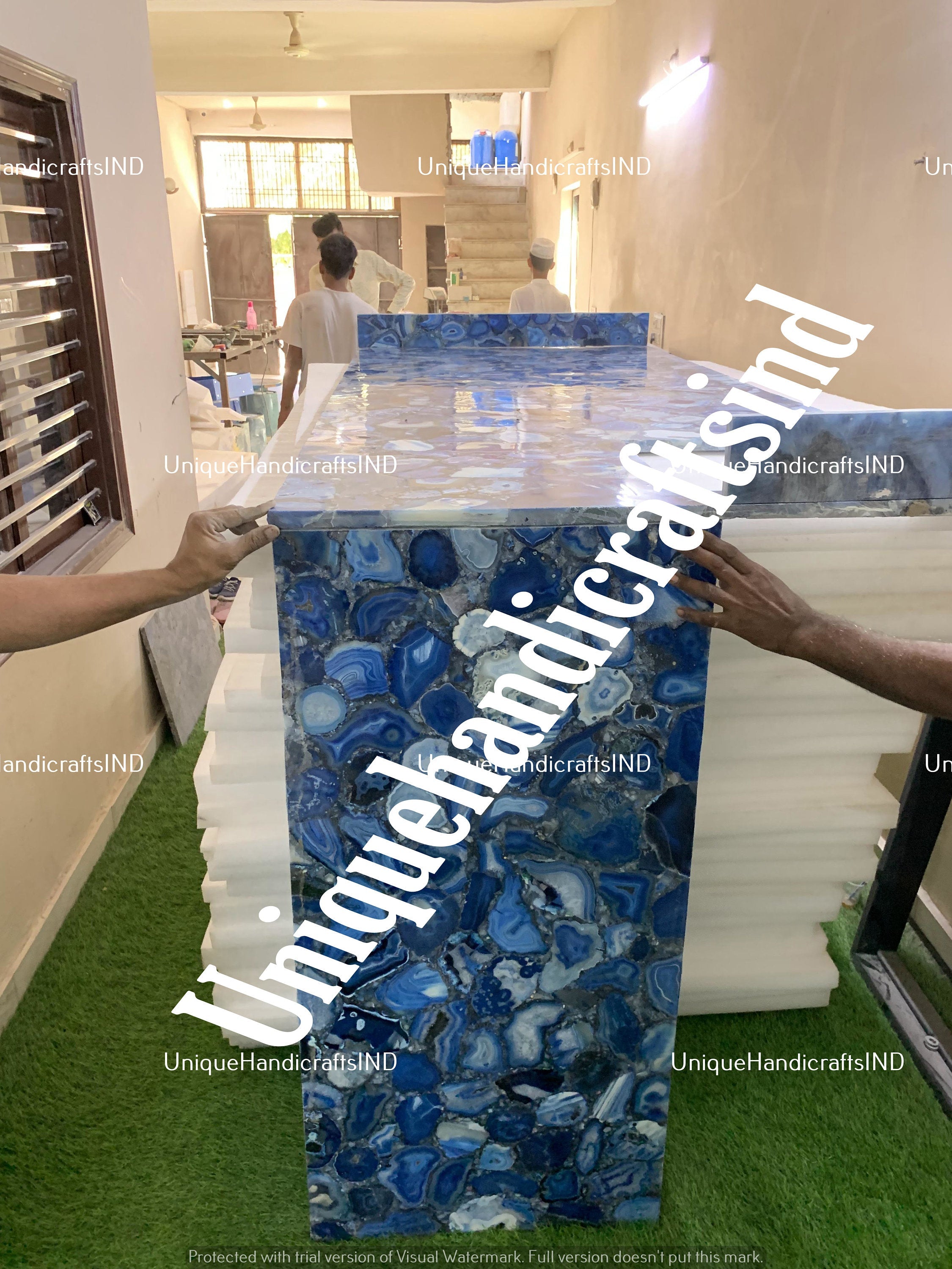 Blue Agate Table Top, Blue Agate Dining Table, Blue Agate Dining Table tops, Agate Countertop, Agate Kitchen Top Agate Conference Table Unique Handicrafts IND