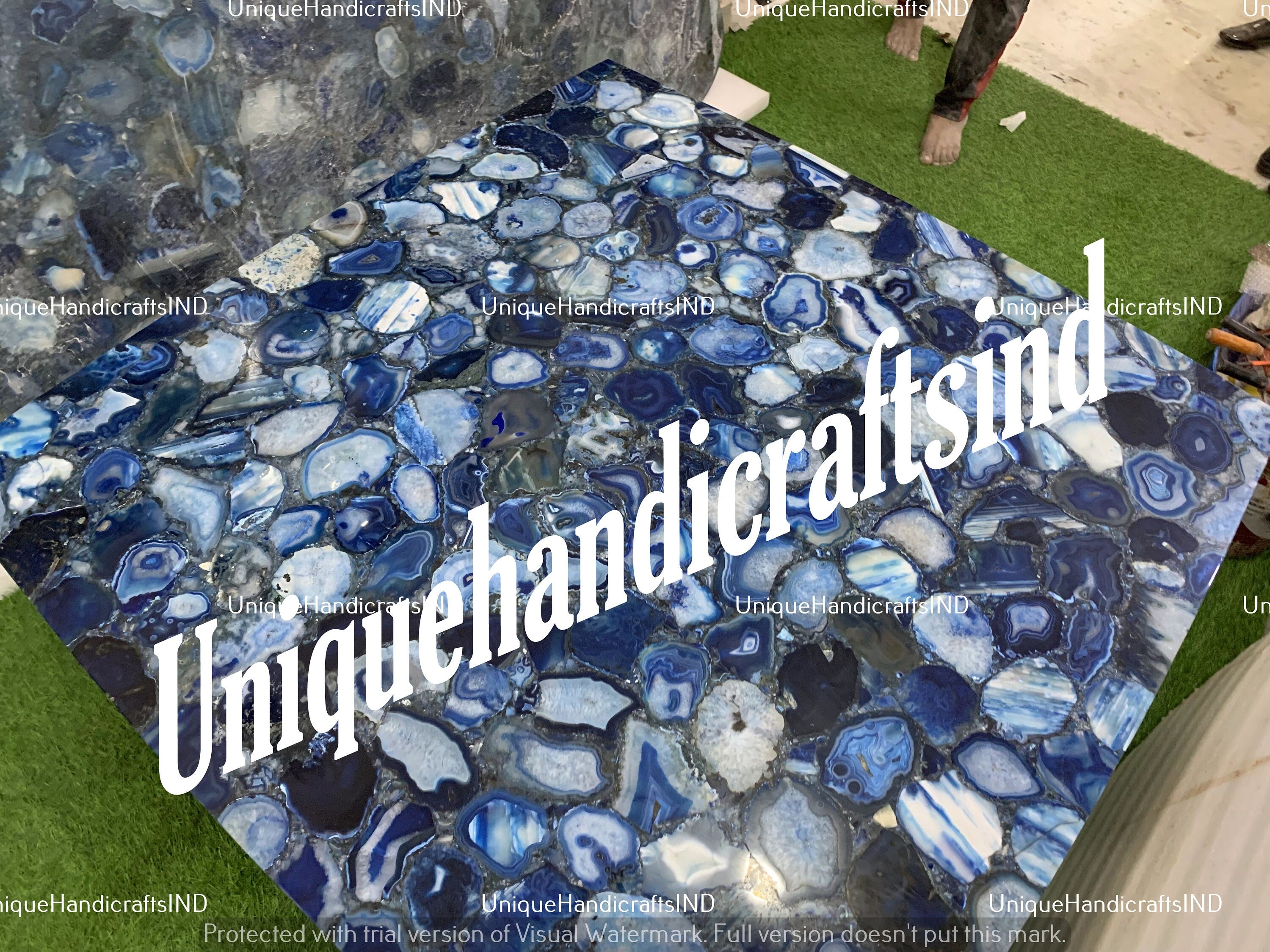 Blue Agate Counter | Blue Agate Dining Table | Agate Table Top Unique Handicrafts IND