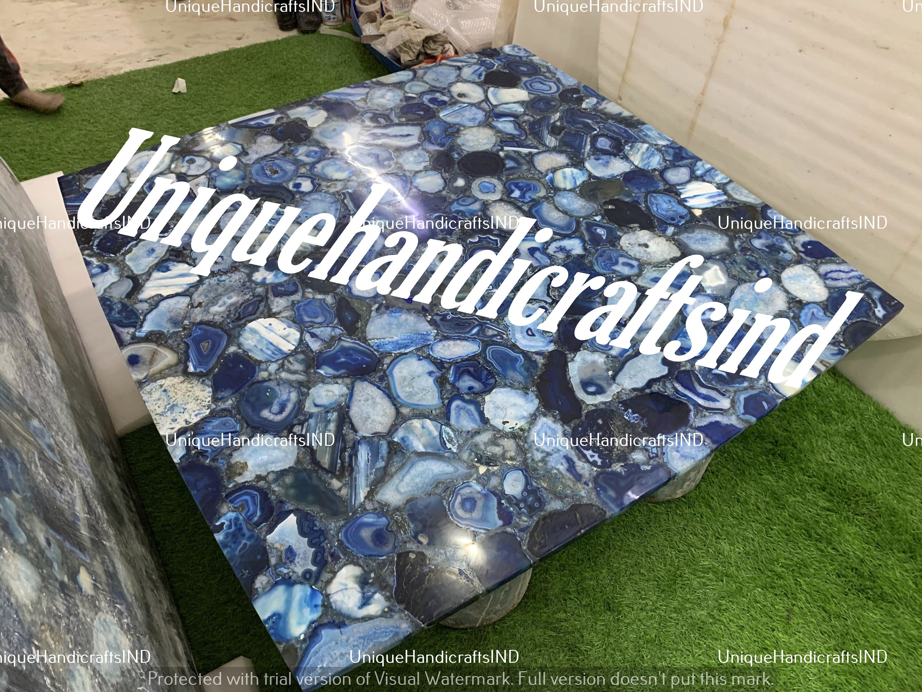 Blue Agate Counter | Blue Agate Dining Table | Agate Table Top Unique Handicrafts IND