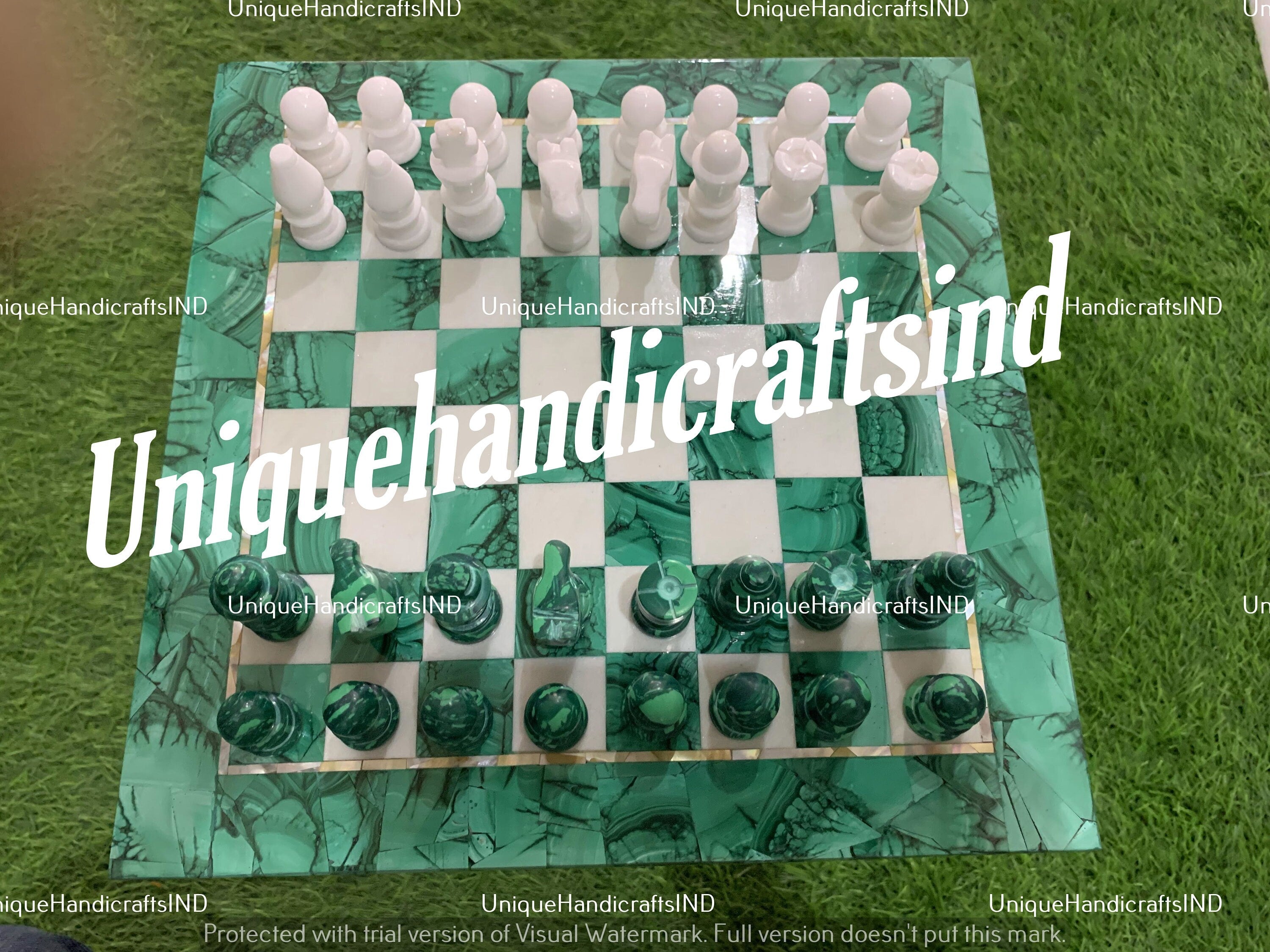Christmas Gifts Malachite Chess Board With Marble Chess Pieces Indoor Adult Chess Game Handmade Top Quality Marble Chess Gift Item Unique Handicrafts IND