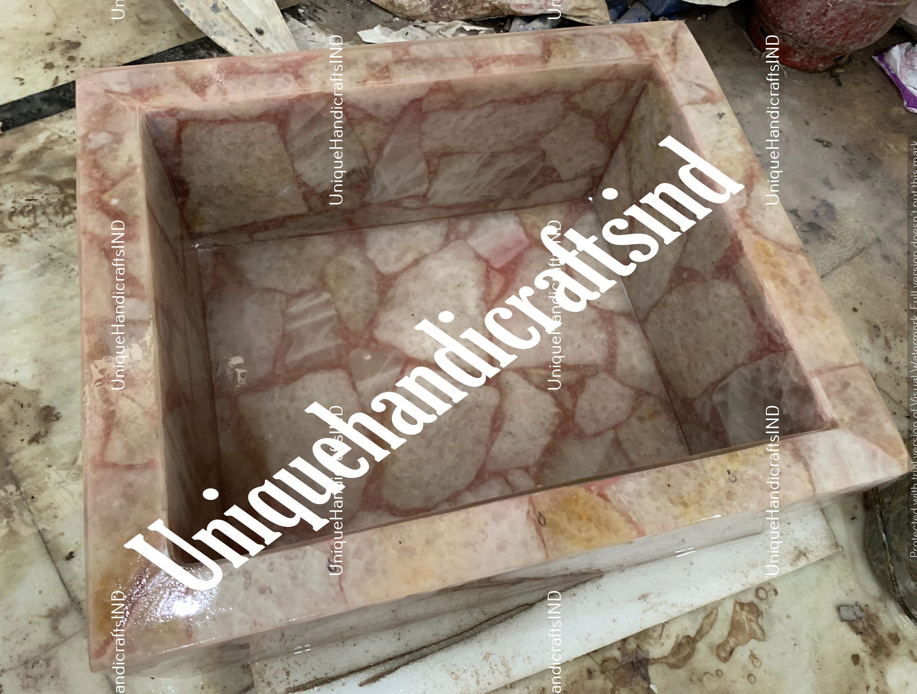 Pink Rose Quartz Stone Sink Wash Basin, Kitchen Vessel, Natural Agate Wash Basin, Random Stone Sink Basin, Handmade Bathroom Interior Decors Unique Handicrafts IND