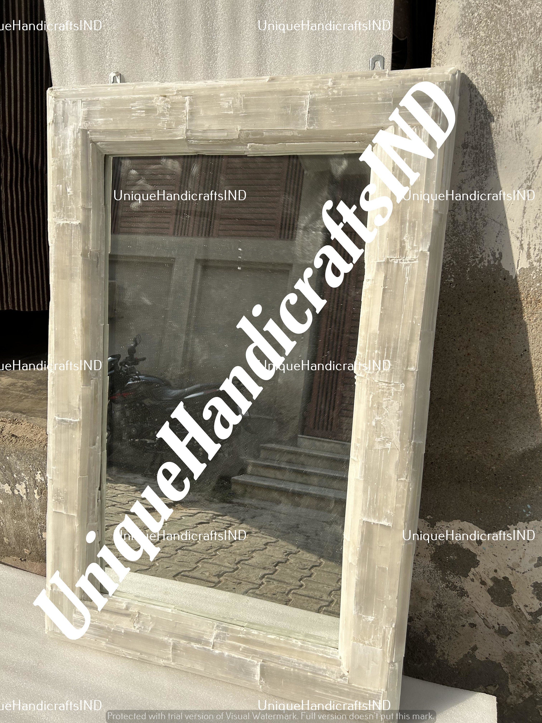 Wall Mirror, Sunburst Selenite Crystal Wall Hanging Mirror , Luxury Bathroom & Kitchen Decor Round Art Deco Wall Mirrors Handmade Gifts Unique Handicrafts IND