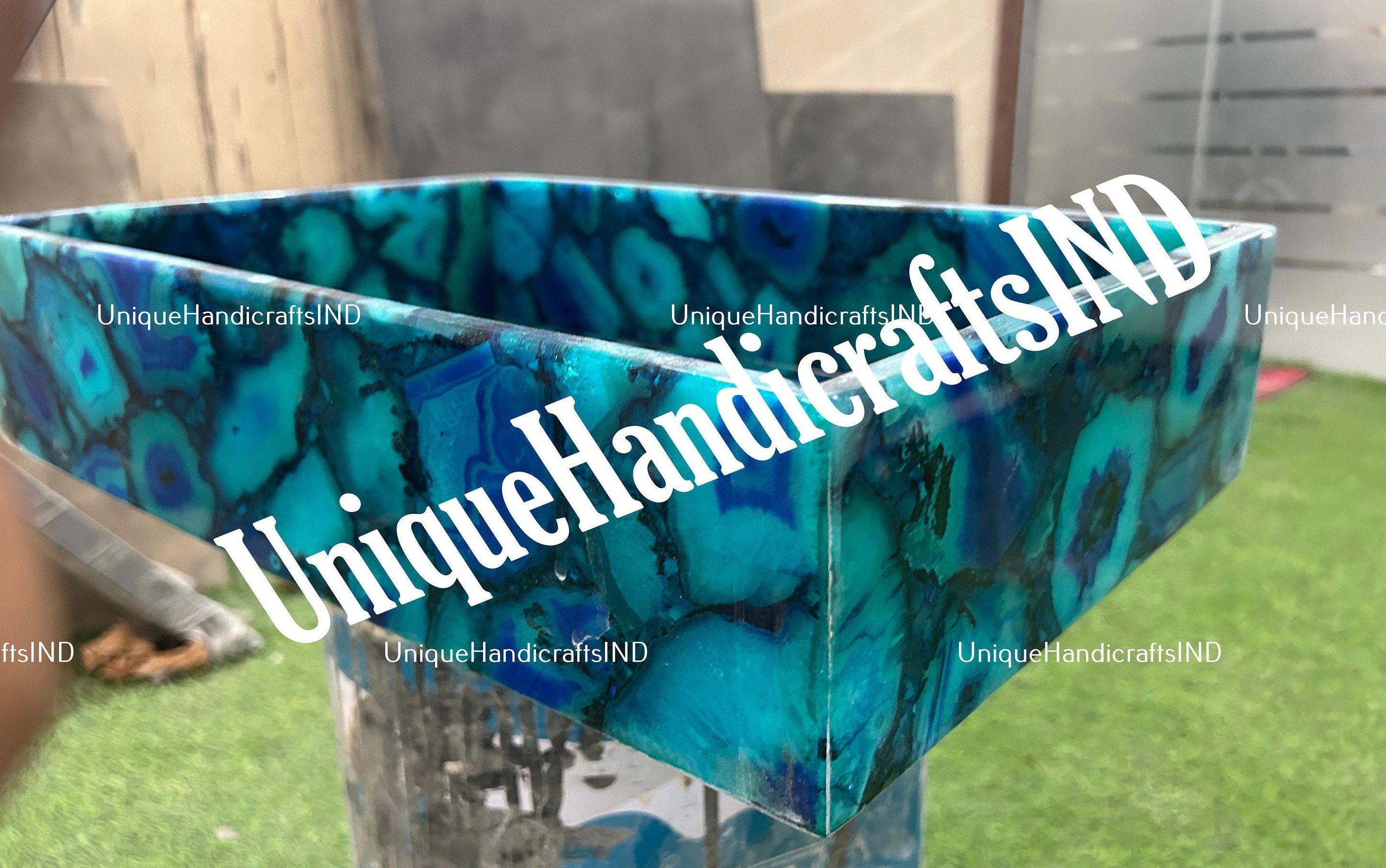 Blue Agate Wash Basin Sink, Handmade Agate Sink, Countertop Bathroom Sink, Natural Stone Vessel, Agate Vanity Basin for Home Decor Unique Handicrafts IND