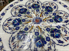 Side Table Top White Marble Handmade Vintage Inlay Lapis Stone Floral Art Unique Furniture From India Unique Handicrafts IND