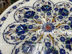 Side Table Top White Marble Handmade Vintage Inlay Lapis Stone Floral Art Unique Furniture From India Unique Handicrafts IND