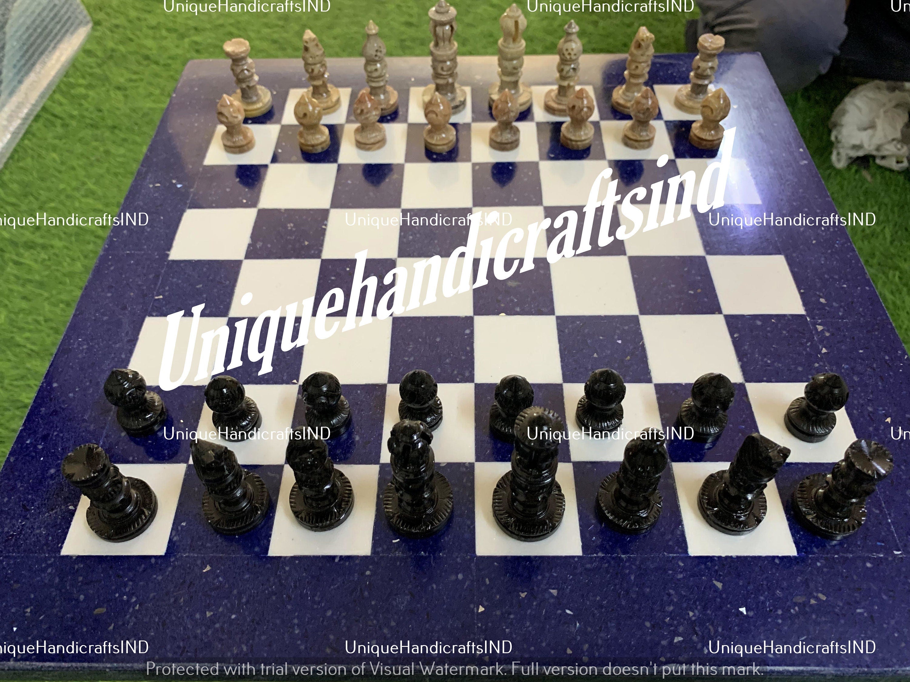 Beautiful Lapis Lazuli Chess Board With 32 Pieces, Lapis Chess Board,Lapis Lazuli Chess Board,  Lapis Lazuli, Lapis Chess Christmas Gifts Unique Handicrafts IND
