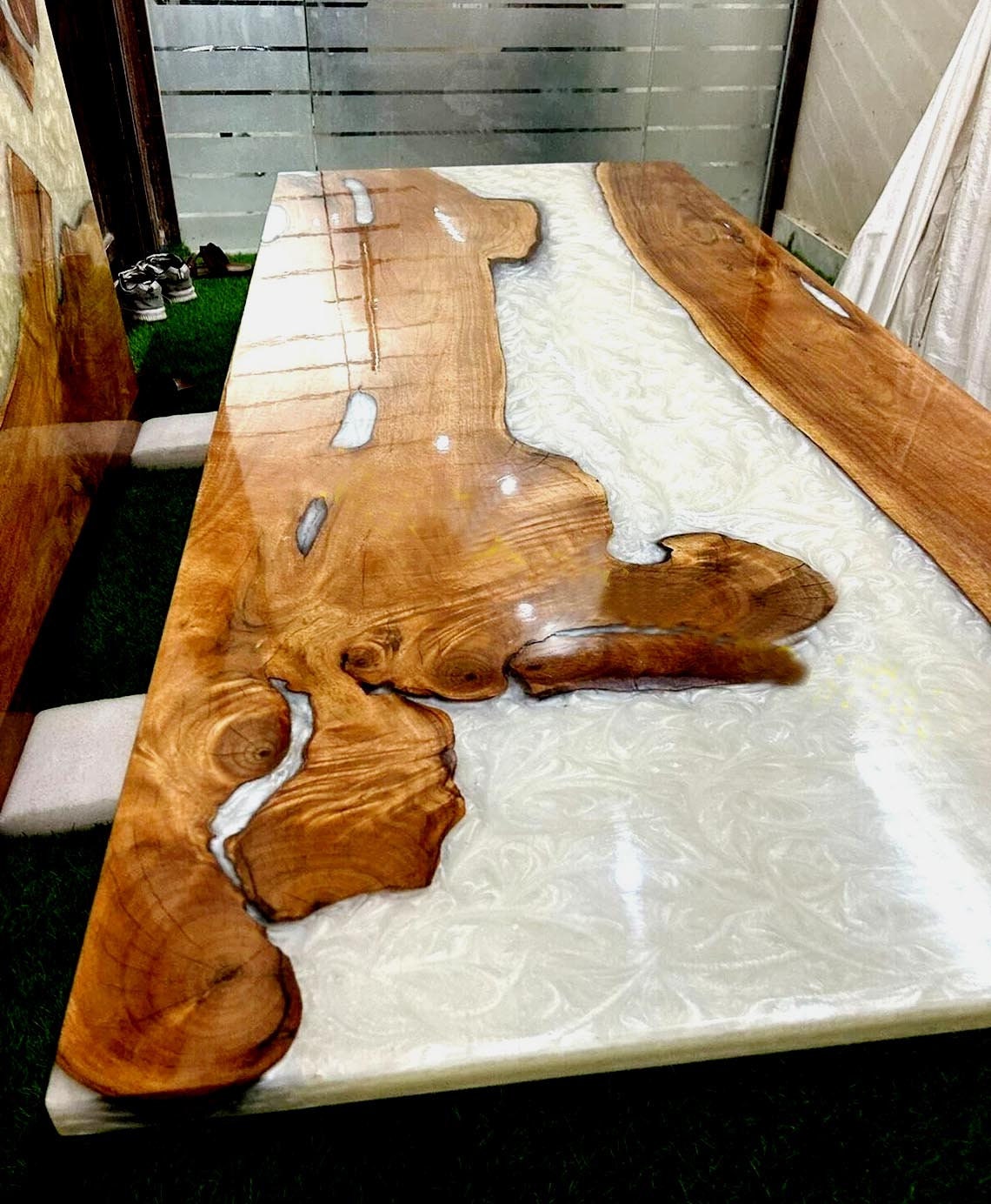 Live Edge Table - Wood and Epoxy Table - Custom Epoxy Table, Personalized Resin Table, Handmade Dining, Coffee Table Modern Rustic Furniture Unique Handicrafts IND