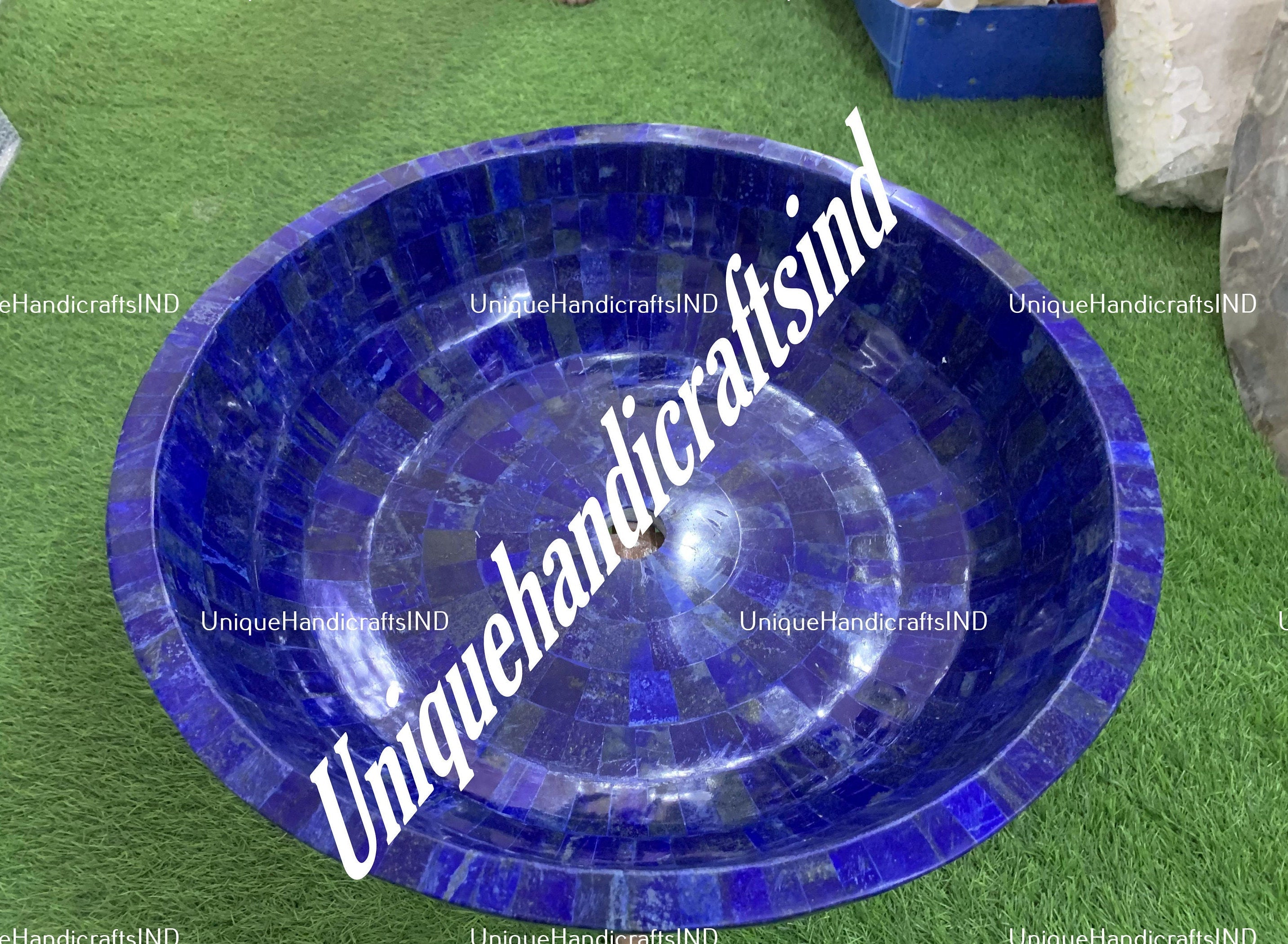 Marble Sink In Lapis lazuli Stone Arts/ bathroom Sink/ Wash Basin / Farmhouse Sink Powder Room Sink Hand Carved Interior Decor Unique Handicrafts IND