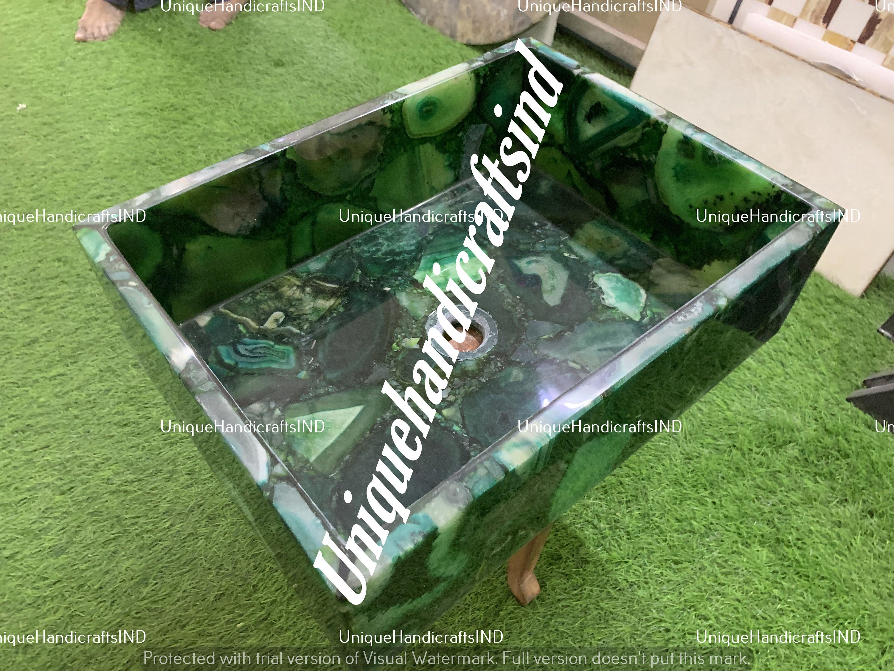Beautiful Stone Vanity Countertop Sink Marble Green Agate Quartz Wash Basin Round Sink for Kitchen Bathroom Decor Unique Handicrafts IND