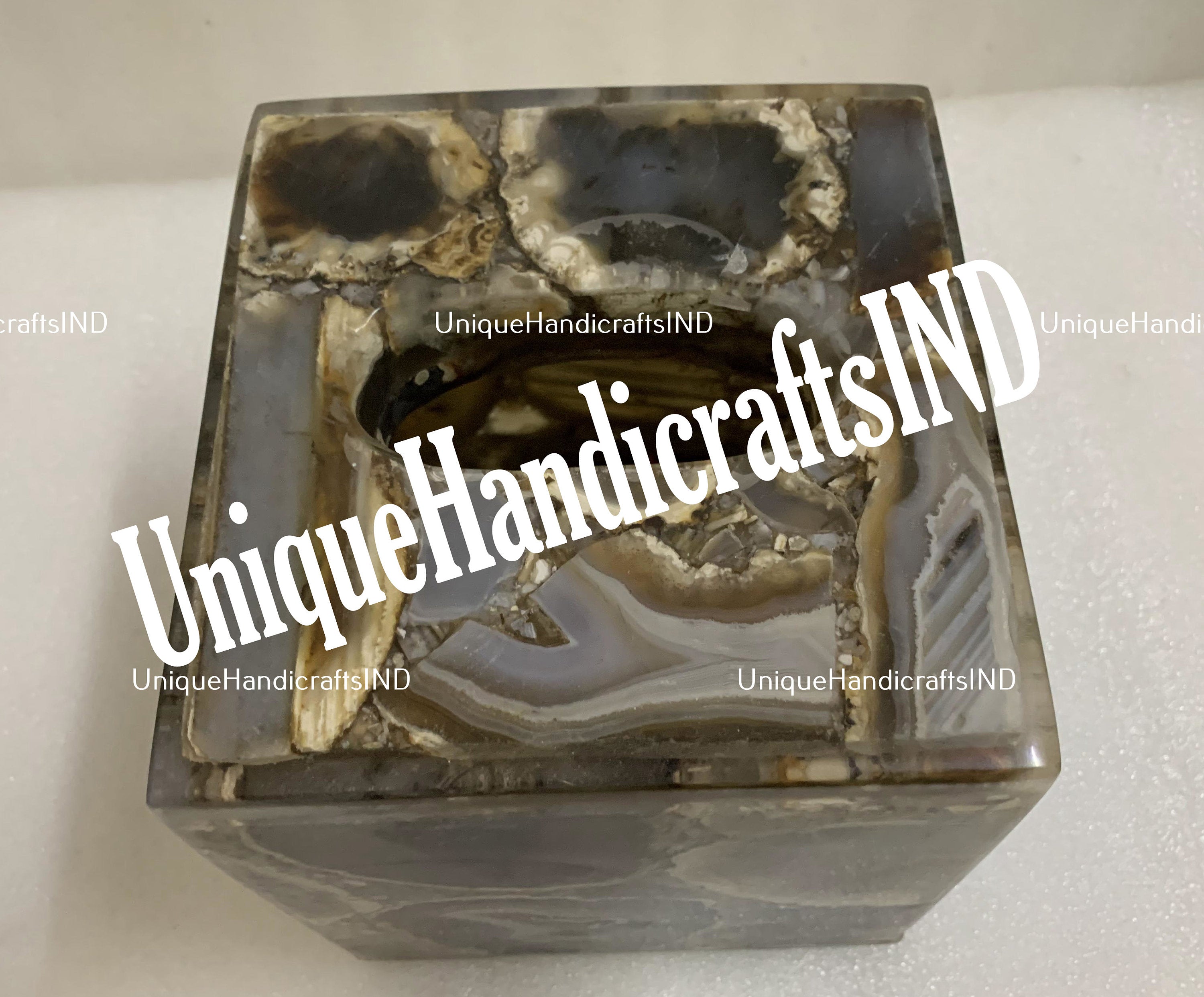 Agate Tissue Box, Bathroom Tissue Box, Napkin Holder, Handmade Bathroom Home Decor Accessories Unique Handicrafts IND