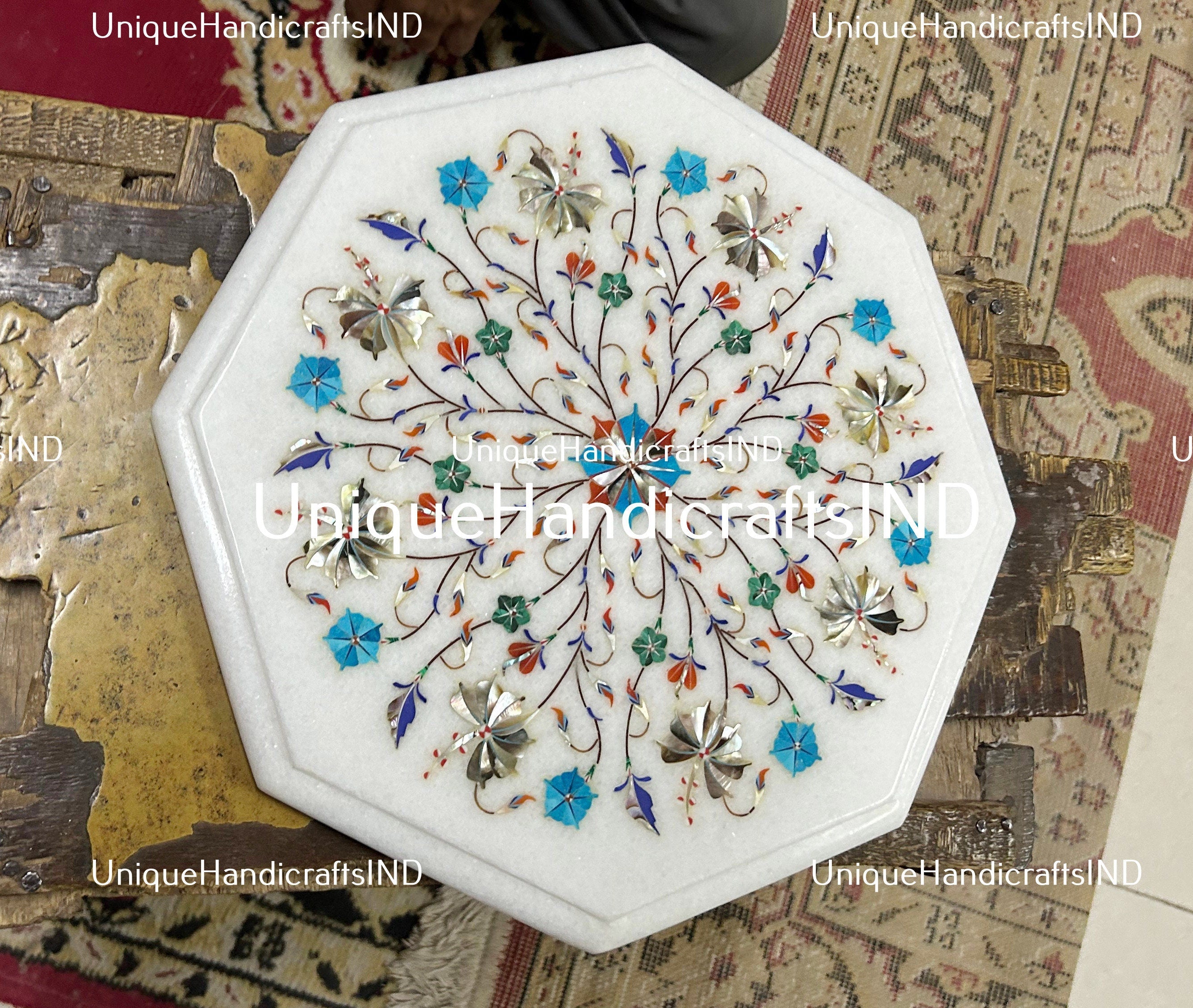 Marble Table Top Semi precious stones Inlay Art Work Handmade Home Decor And Gifts Unique Handicrafts IND