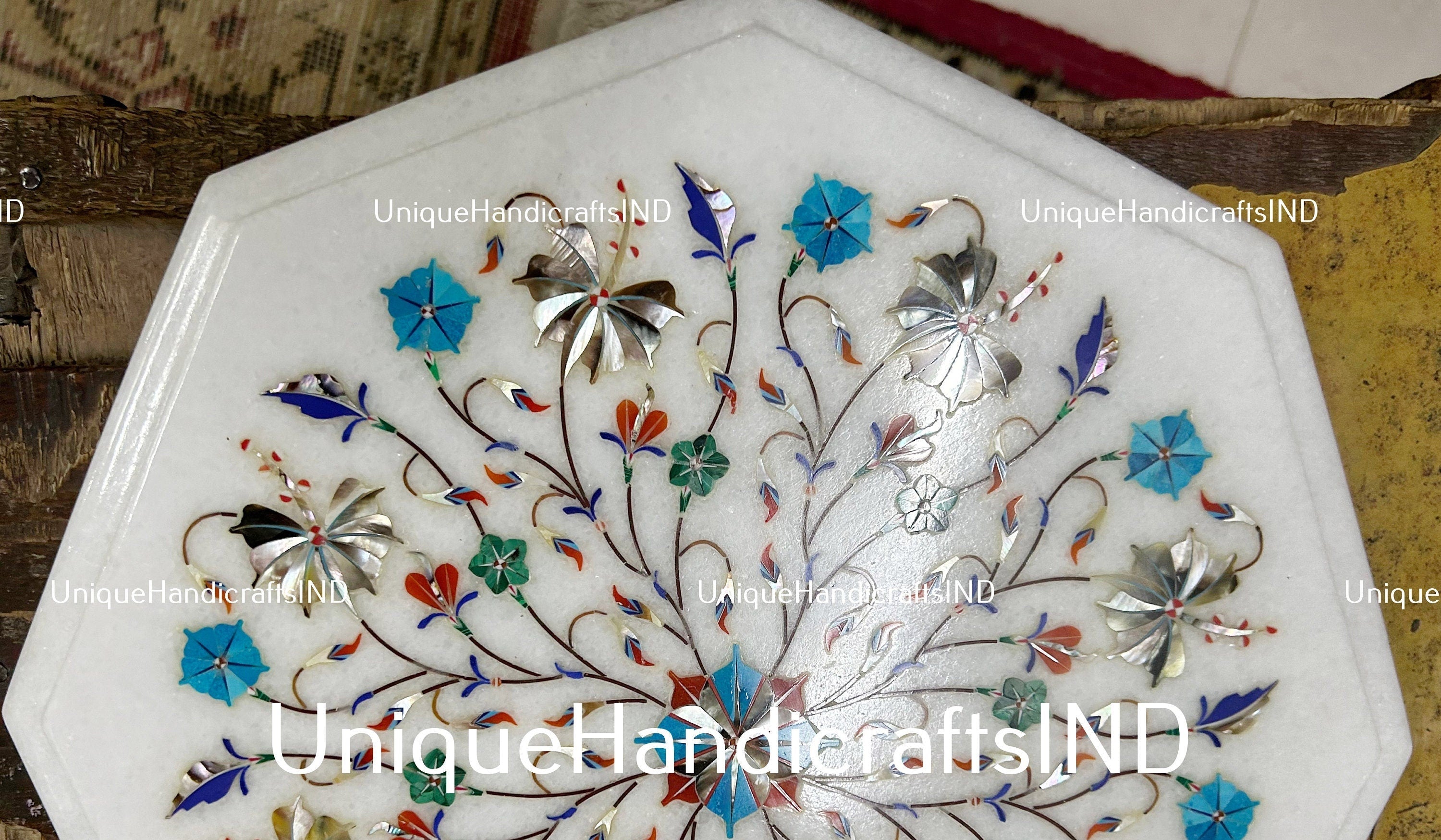 Marble Table Top Semi precious stones Inlay Art Work Handmade Home Decor And Gifts Unique Handicrafts IND