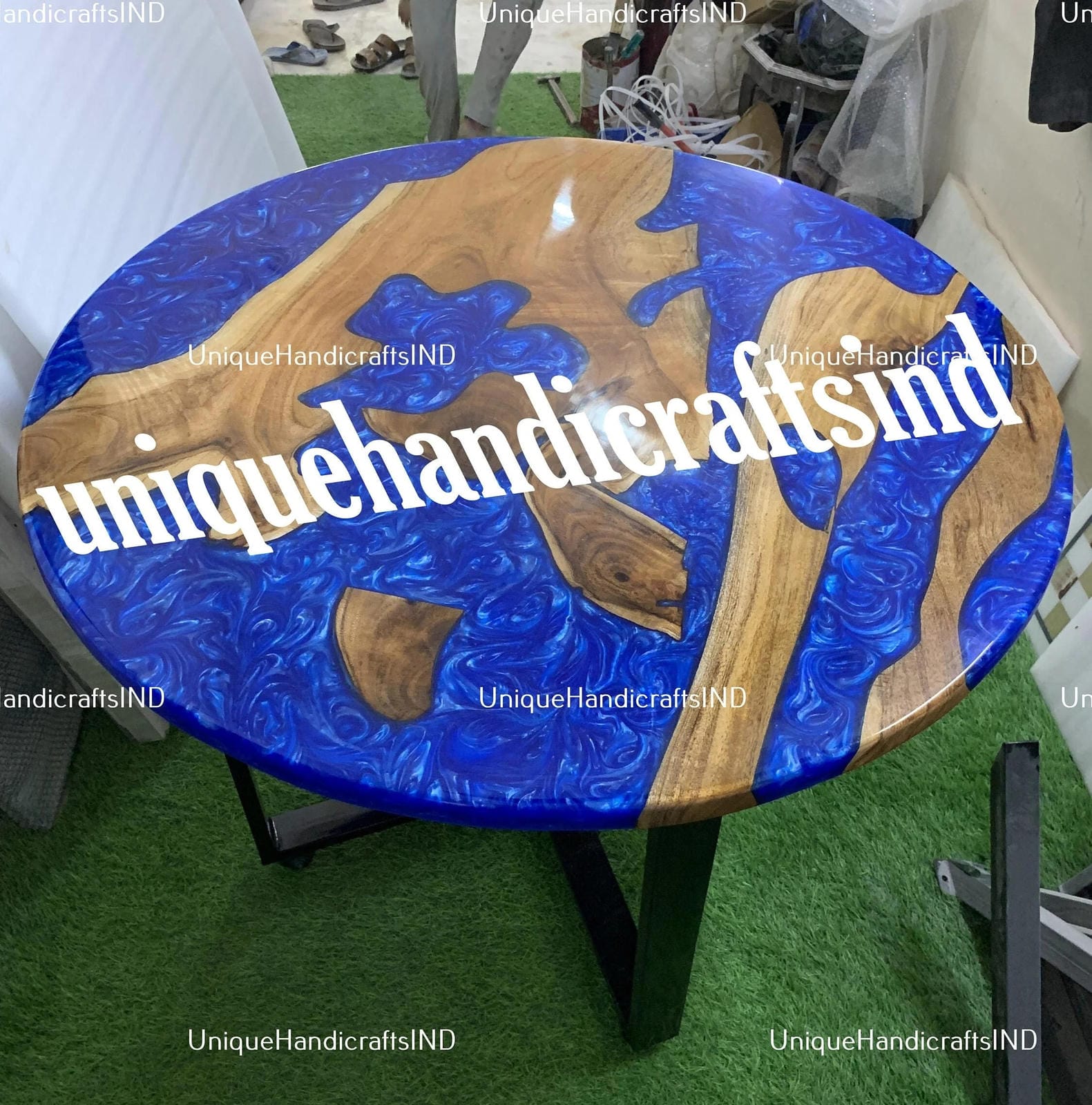 Blue Resin End Table ,Epoxy Acacia river table , Small decorative night table ,Ocean and sea theme trunk décor ,industrial sofa Table Unique Handicrafts IND