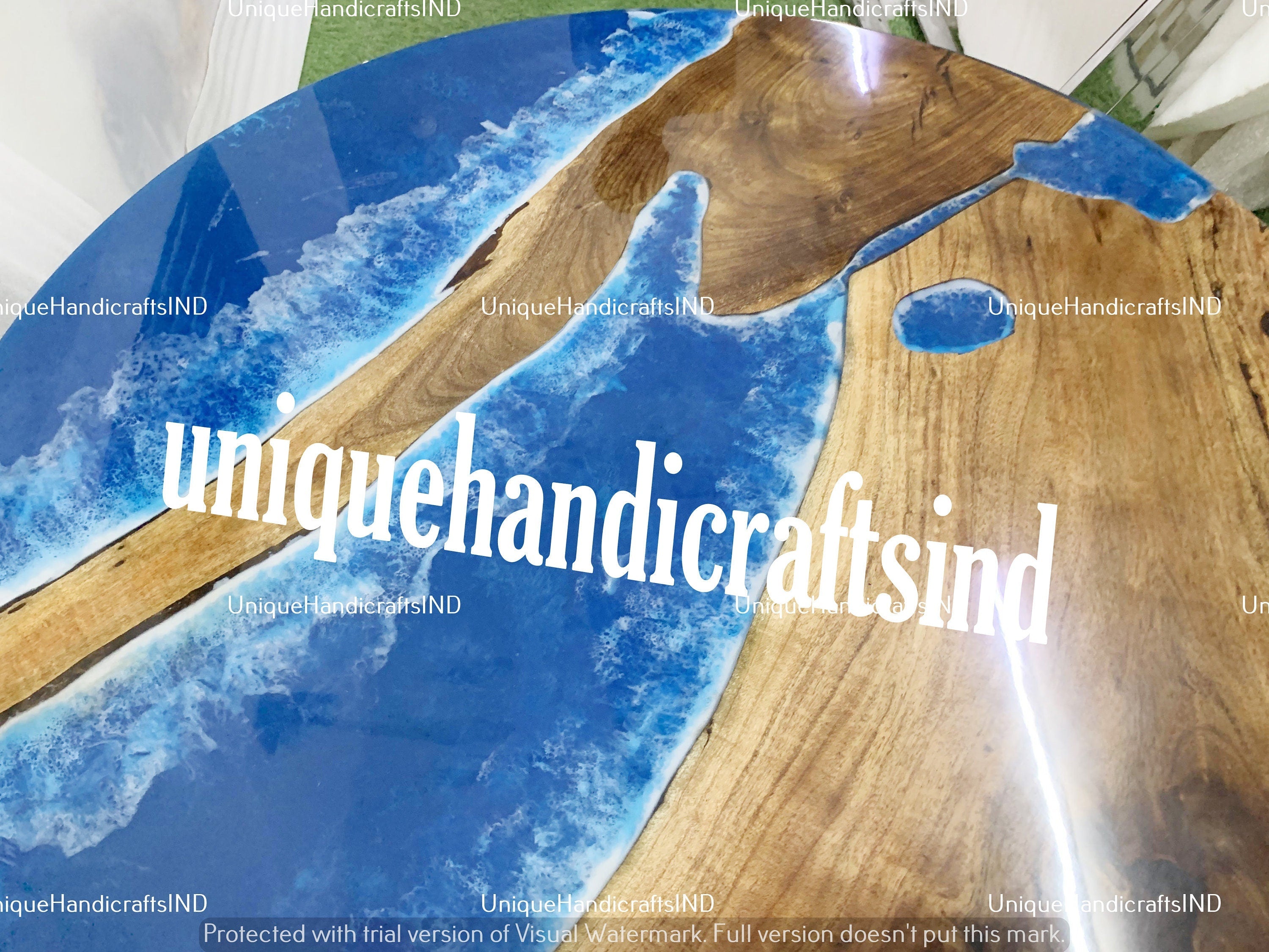 Ocean Beach Epoxy Table,  Epoxy Resin Walnut Dining Table, Center Table, Farmhouse Table, River Resin Coffee Table, Round Epoxy Table Decor Unique Handicrafts IND