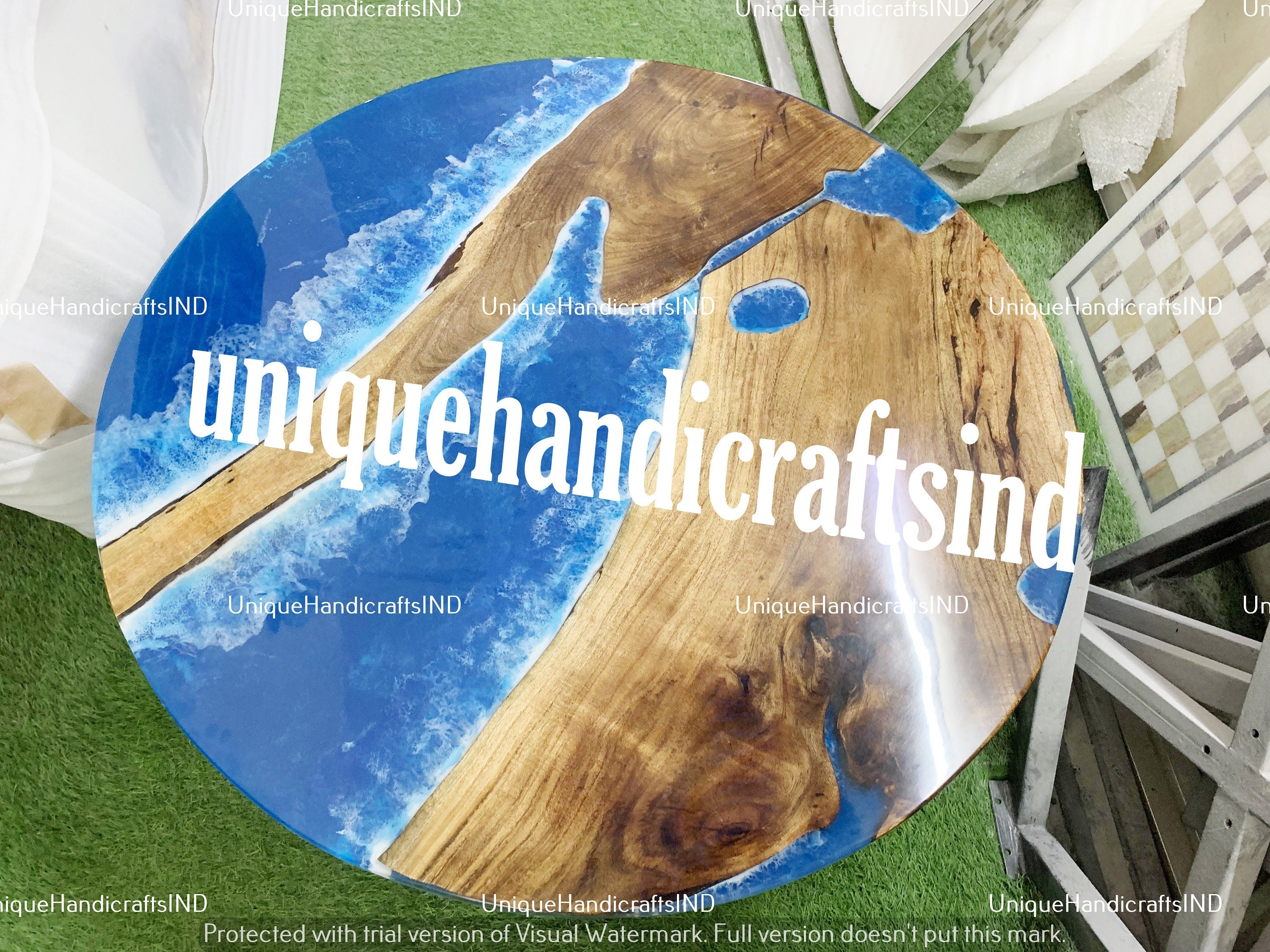 Ocean Beach Epoxy Table,  Epoxy Resin Walnut Dining Table, Center Table, Farmhouse Table, River Resin Coffee Table, Round Epoxy Table Decor Unique Handicrafts IND