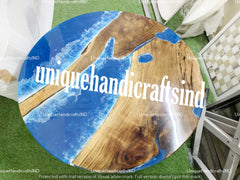 Ocean Beach Epoxy Table,  Epoxy Resin Walnut Dining Table, Center Table, Farmhouse Table, River Resin Coffee Table, Round Epoxy Table Decor Unique Handicrafts IND