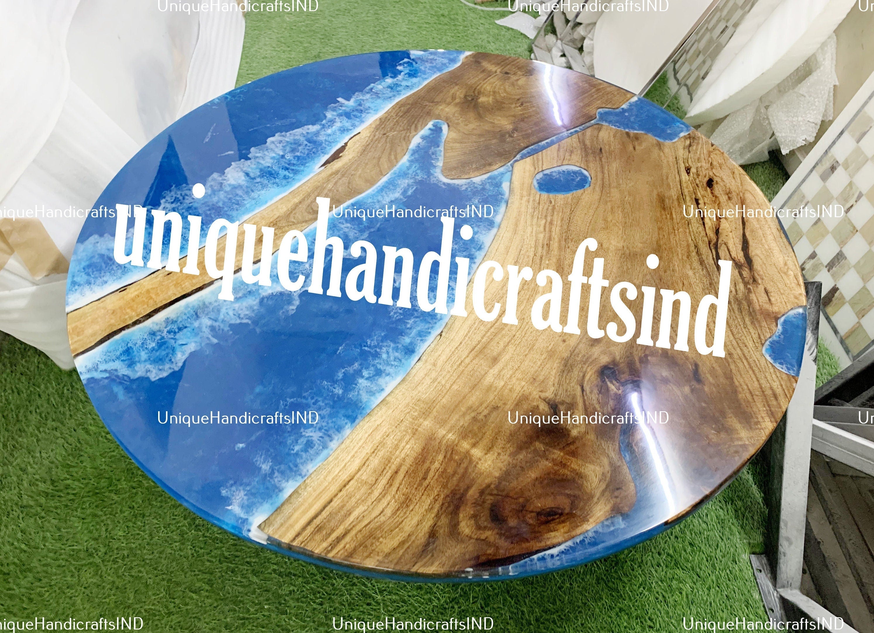 Ocean Beach Epoxy Table,  Epoxy Resin Walnut Dining Table, Center Table, Farmhouse Table, River Resin Coffee Table, Round Epoxy Table Decor Unique Handicrafts IND
