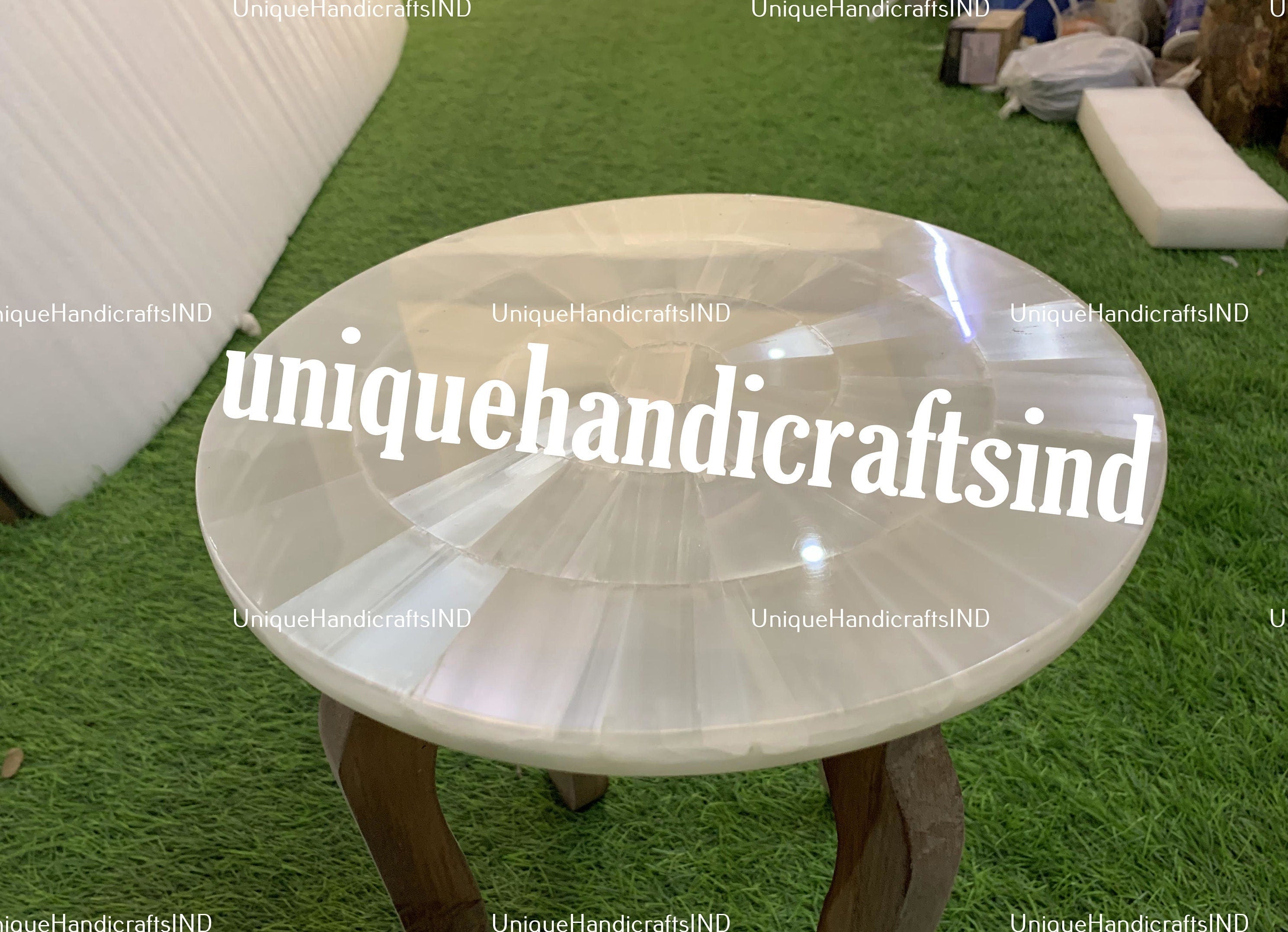 Selenite Table Top,Selenite Coffee Table Top,Selenite Round Dining Table Top,Selenite Counter Table Top,Home Decor Sun Rays Design Unique Handicrafts IND