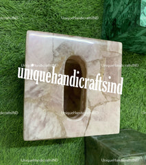 Rose Quartz Tissue Box, Natural Stone Bathroom Accessories, Office Desk Decor Essentials, Agate Tissue Box Case for Hotel & Restaurant Unique Handicrafts IND
