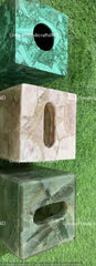 Tissue Box Set of 3 Tissue box In Malachite, Quartz Natural Agate Stone Arts Handmade Bathroom Vanity Tissue Box Gift For Him Unique Handicrafts IND