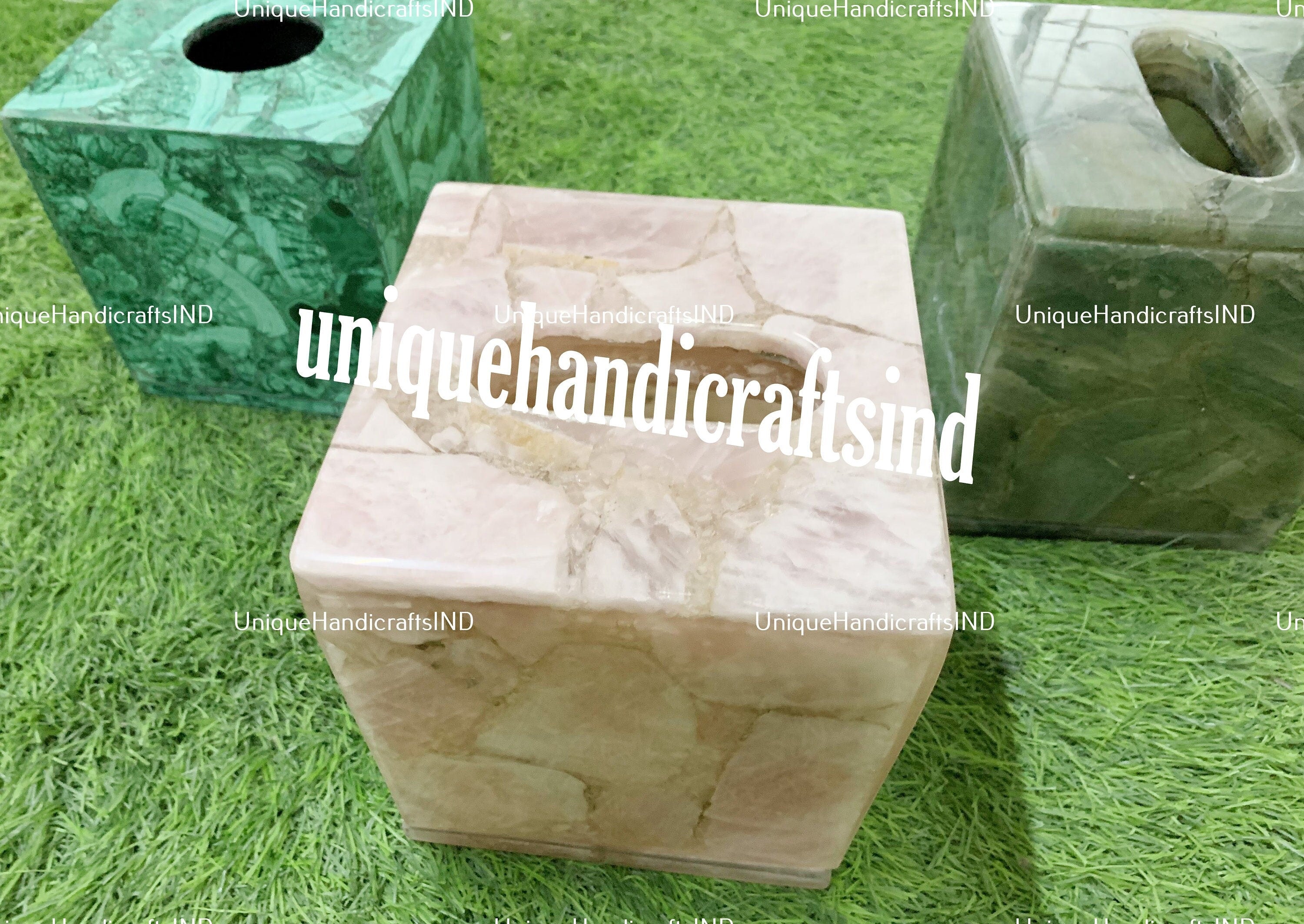 Tissue Box Set of 3 Tissue box In Malachite, Quartz Natural Agate Stone Arts Handmade Bathroom Vanity Tissue Box Gift For Him Unique Handicrafts IND