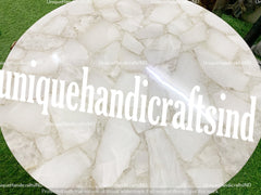 White Quartz Agate Round Coffee Custom Sofa Center Dining Table Top Handmade Living Room Decor Interior Unique Handicrafts IND