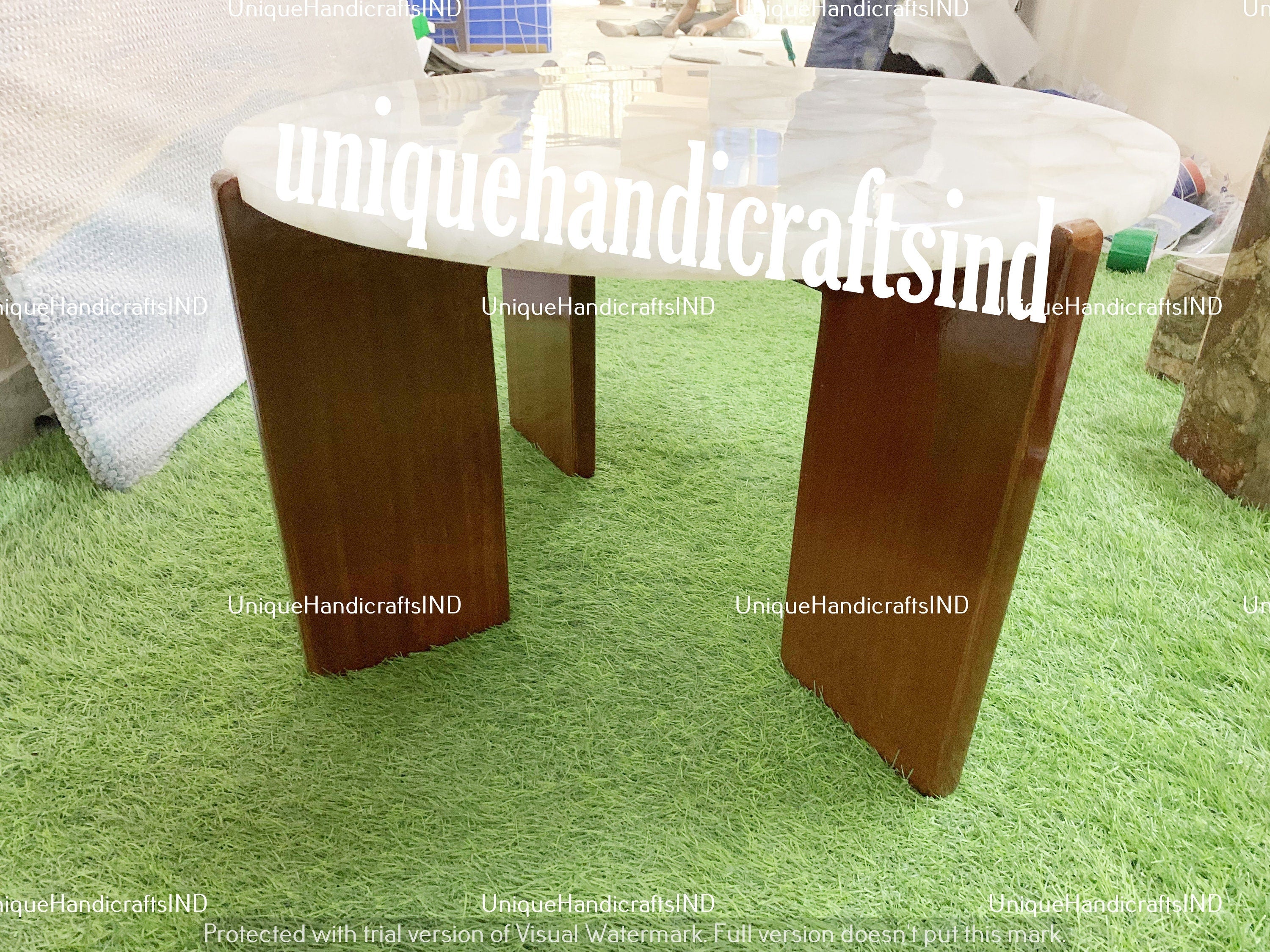 White Quartz Agate Round Coffee Custom Sofa Center Dining Table Top Handmade Living Room Decor Interior Unique Handicrafts IND