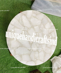 White Quartz Agate Round Coffee Custom Sofa Center Dining Table Top Handmade Living Room Decor Interior Unique Handicrafts IND