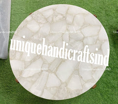 White Quartz Agate Round Coffee Custom Sofa Center Dining Table Top Handmade Living Room Decor Interior Unique Handicrafts IND