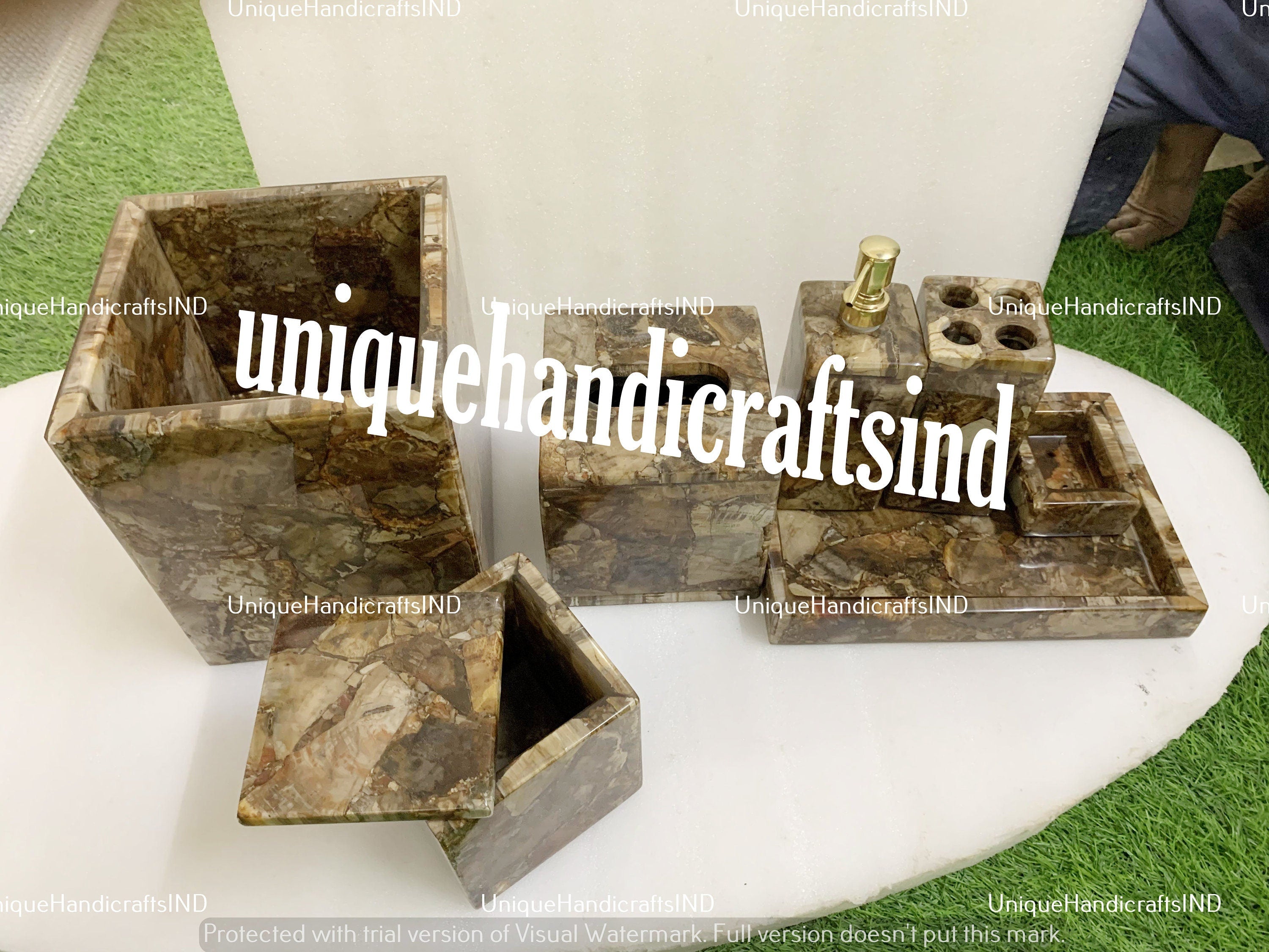 Petrified Wood Stone Bathroom set Stone/ Handmade Bathroom/ Decoration Bathroom/ Luxury bathroom sets/ Bathroom Accessories/ Bathroom decor Unique Handicrafts IND