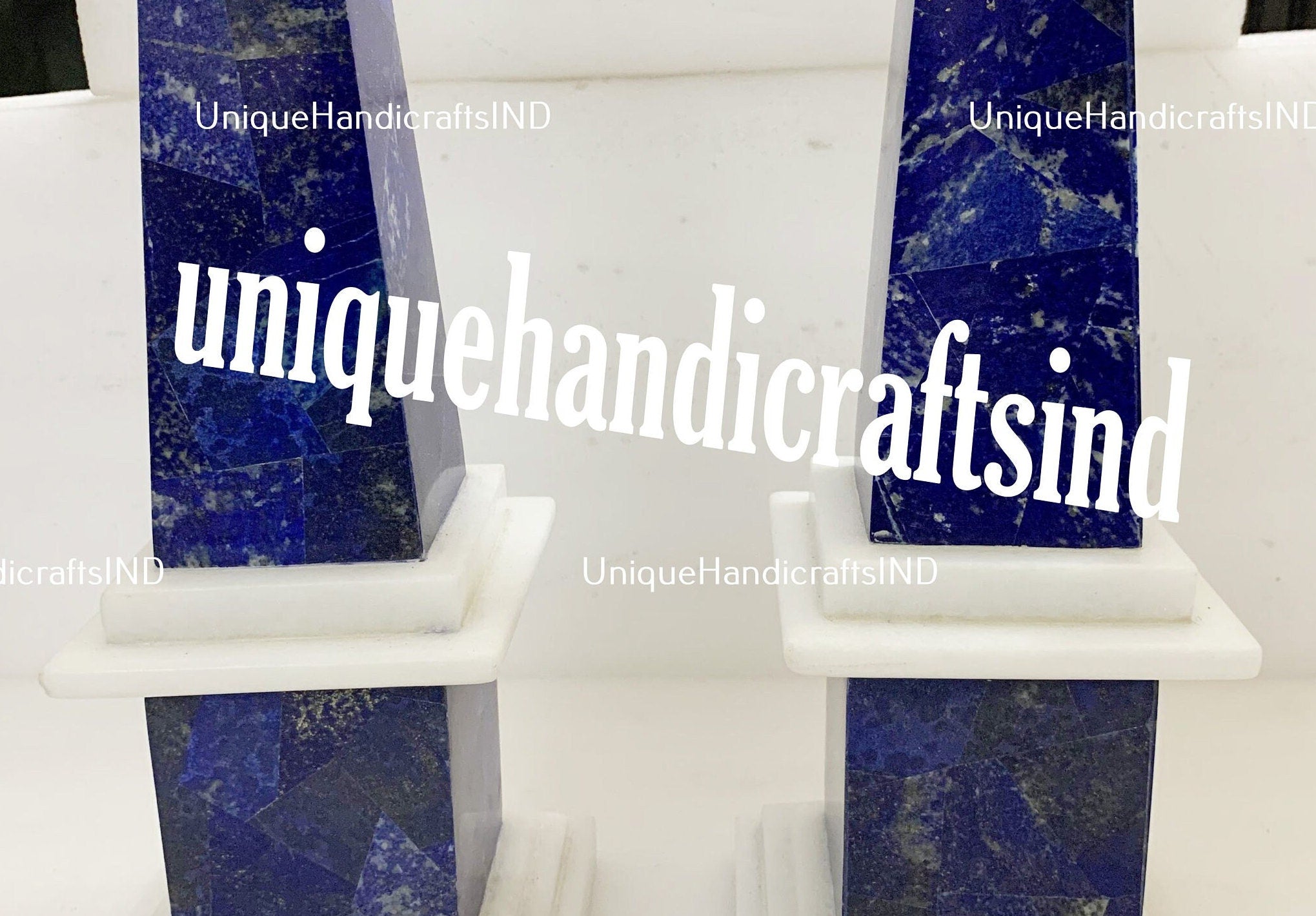 Monumental Pair of Obelisks Inlay Lapis lazuli & Marble Stones Semi Precious Stone Handmade Home Decor Obelisks Unique Handicrafts IND