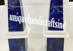 Monumental Pair of Obelisks Inlay Lapis lazuli & Marble Stones Semi Precious Stone Handmade Home Decor Obelisks Unique Handicrafts IND