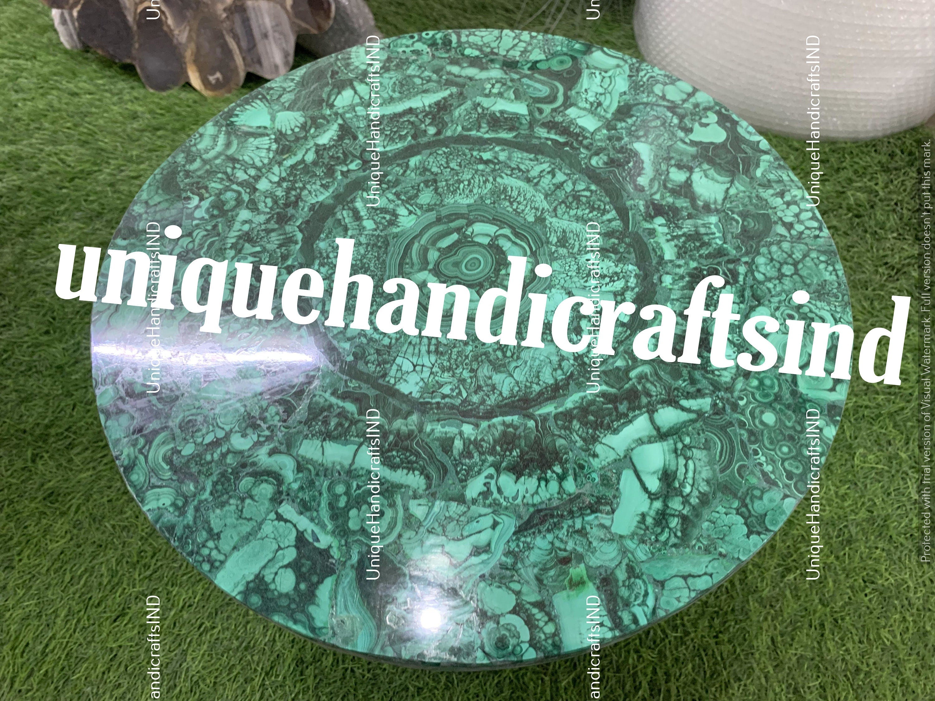 Malachite Coffee Table Top, Malachite Dining Table, Natural Stone Table, Malachite Stone Table, Malachite Inlay Table, Green Table Top Unique Handicrafts IND